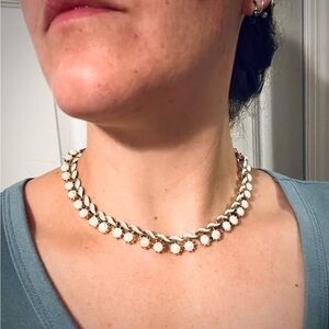 Gold and White Layered Vintage Necklace with Pearls